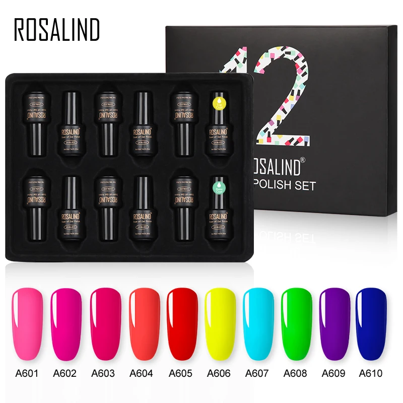 

ROSALIND Gel Nail Polish 12pcs Set Neon Color Hybrid Varnishes Vernis Semi Permanent UV For Manicure Nail Art Gel Varnish