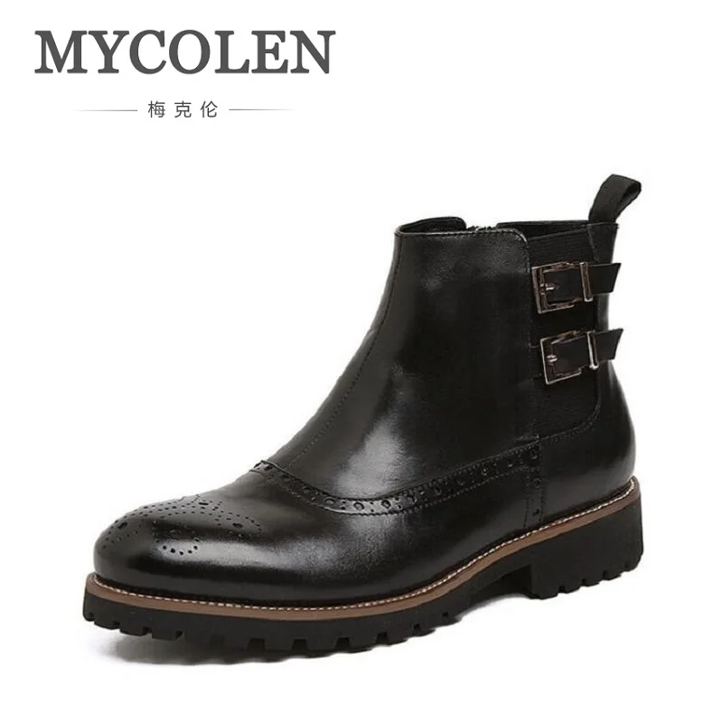

MYCOLEN Men Shoes Fashion Buckle Soft Leather Autumn Boots Carved Men Shoes Men Comfortable Ankle Boots Botas De Invierno