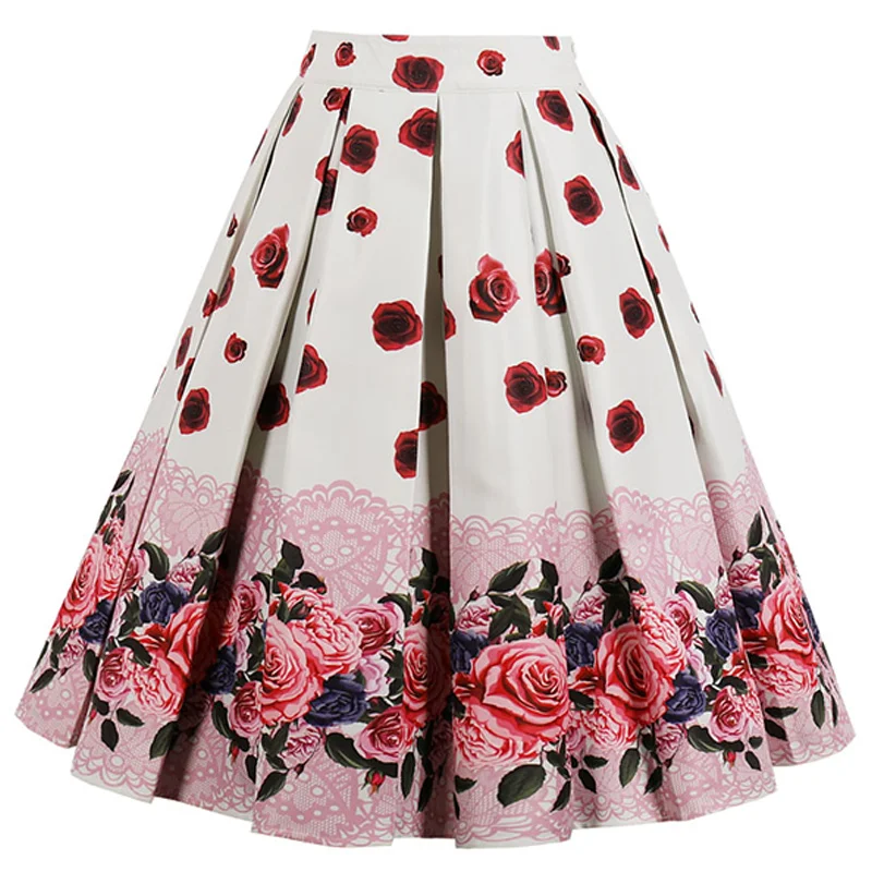 Kostlich Newest Summer Skirts Womens 2018 High Waist Pleated Skirt Vintage A-Line Casual Big Swing Women Midi Skirt (7)