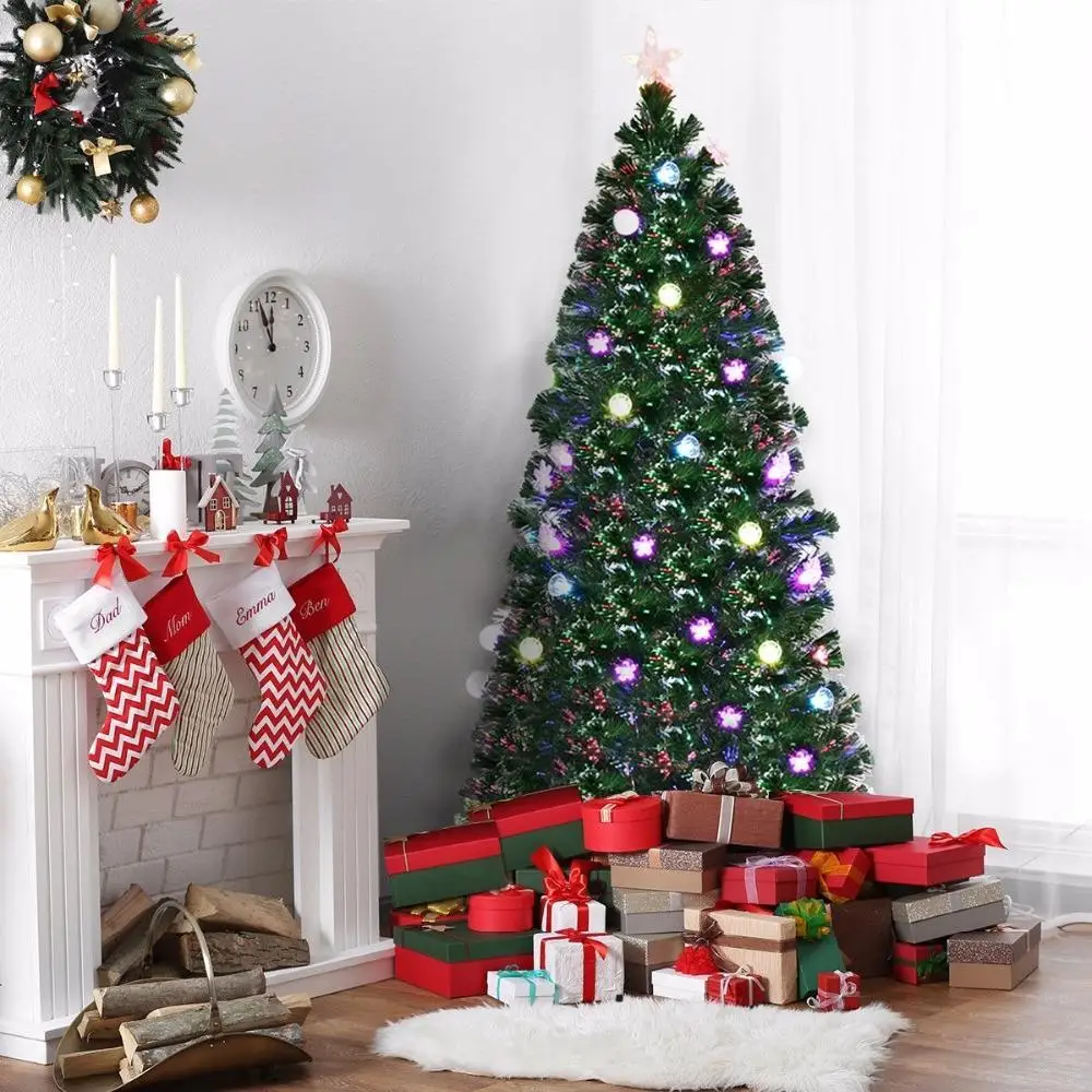 

Goplus 7.5Ft Pre-Lit Fiber Optic Artificial Christmas Tree w/ Multicolor Lights & Stand CM20650