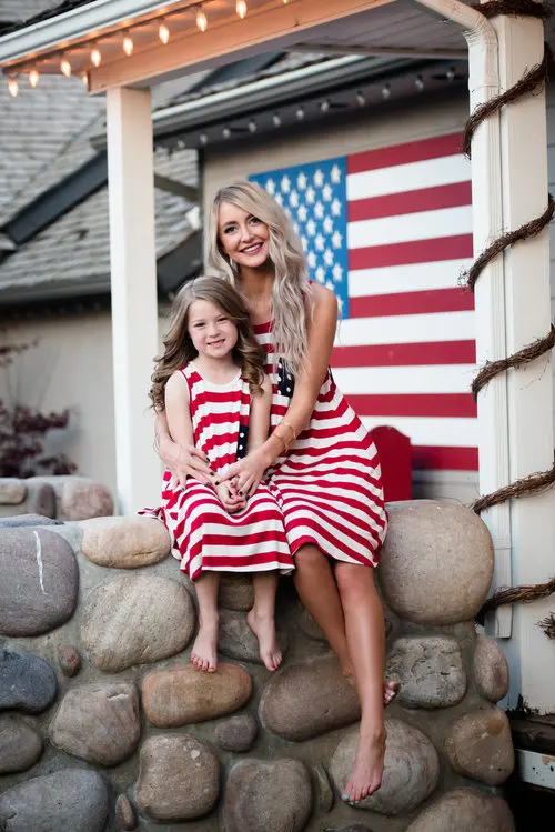 

July 4th Family Matching Dress Mother Daughter American Flag Stripe Tassel Summer Dresses Mommy And Me Dresses Family Outfits