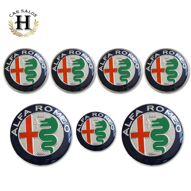 

7pcs Alfa Romeo New Logo 74mm Hood Trunk+ Steering Wheel Badge+ 60mm Wheel Center Cap Emblem Brera 159 SW New Spider Giulietta