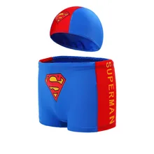 Детские купальные трусы шапочка с рисунком Супермена, купальный костюм для мальчиков и девочек, детские плавательные шорты с животными океана+ шапочка для купания размера плюс 3XL