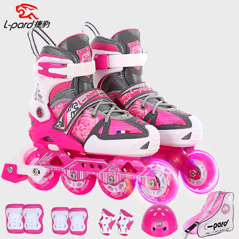 Children flat flower dual adjustable roller skates, PU wheel kids