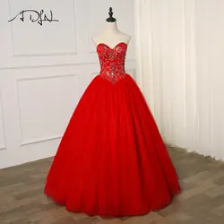 ADLN Новое поступление Quinceanera платье 2019 Красный Кристалл сверкающий Тюль сладкий 16 платья для женщин Бальные платья цвет на заказ