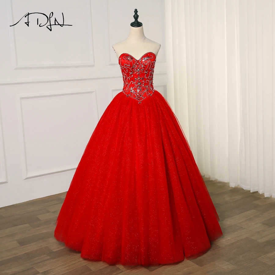ADLN Новое поступление Quinceanera платье 2019 Красный Кристалл сверкающий Тюль сладкий 16