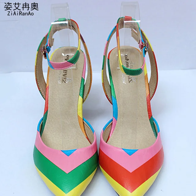 Summer Style Women Shoes Sexy Rainbow Shoes Woman Pointed Toe Sandals