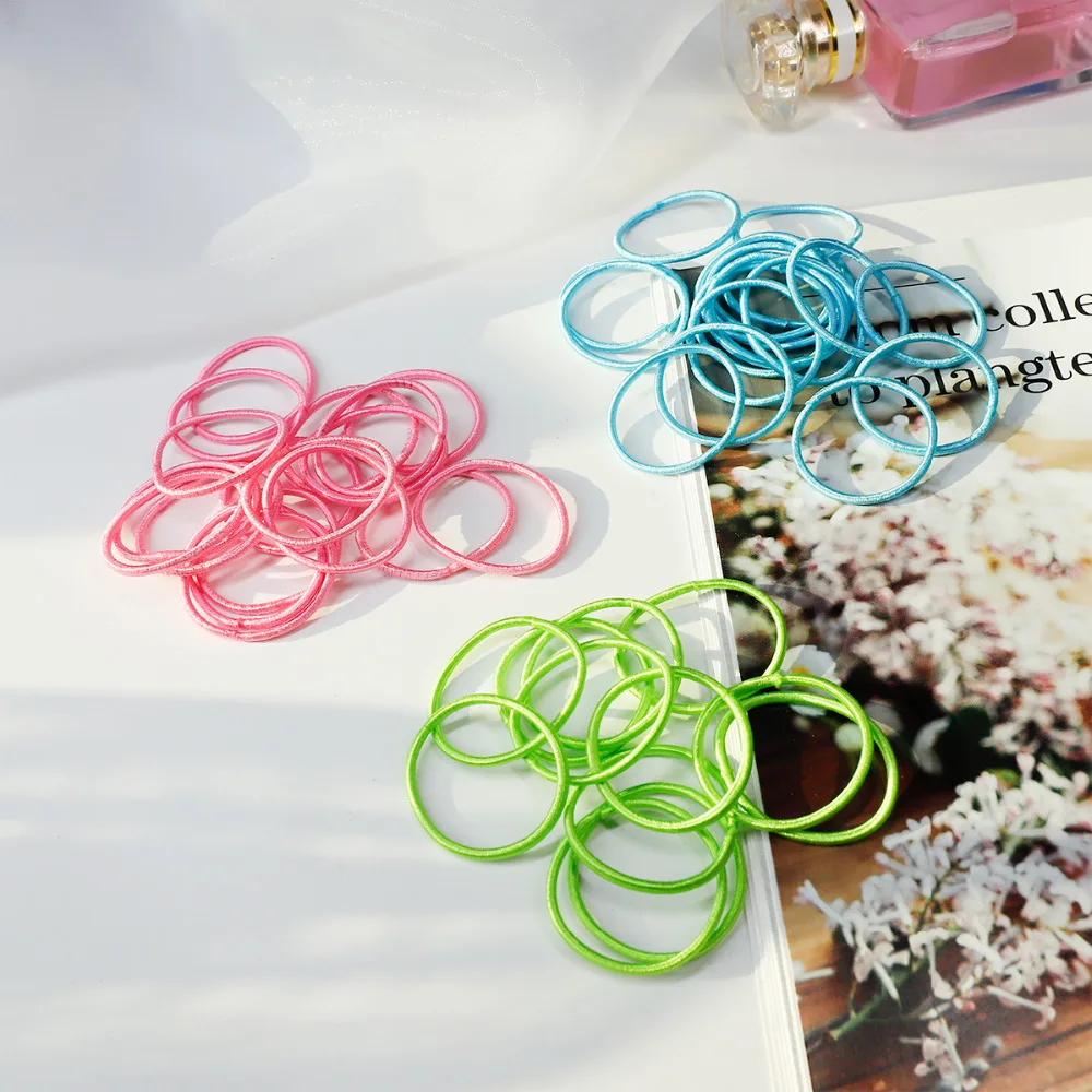 100Pcs Women Girls High Elasticity 3cm Medium Thick Rolled Towel Hair Rope Candy Solid Color Rubber Band Ring Ponytail Holder