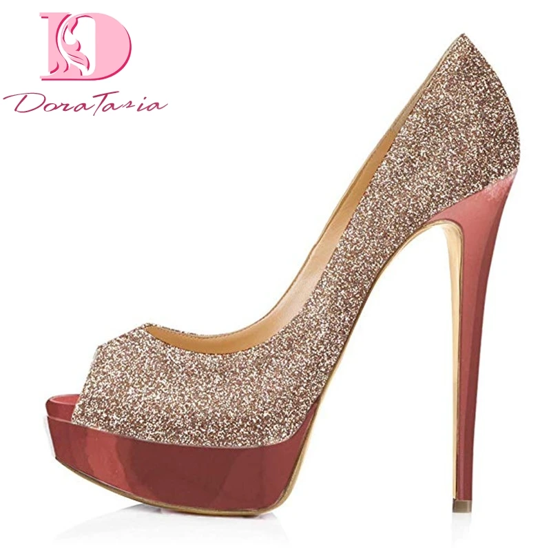 

Doratasia NEW Big Sizes 45 Brand Design Mixed Colors Bling Peep Toe Party Women Shoes Thin High Heeled Summer Pumps Woman
