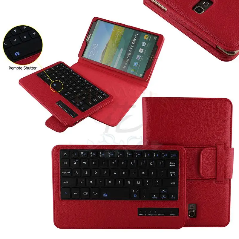 

Newest Removable Wireless Bluetooth 3.0 ABS Plastic Keyboard Magnet Stand Cover Case for Samsung Galaxy Tab S 8.4" T700 - Red