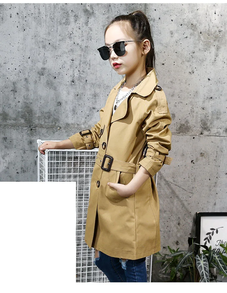 teeange little girls trench coats single breasted long jackets for girls clothing tops kids windbreaker spring autumn outerwear 6 8 10 12 Years clothing  (5)