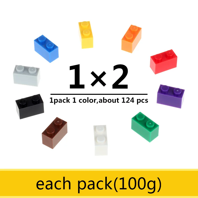 

1x2 Small Bricks Base Building Blocks Classic Colorful Enlighten Bricks Learning Toys For Kid Each Pack 100g About 124 PCS