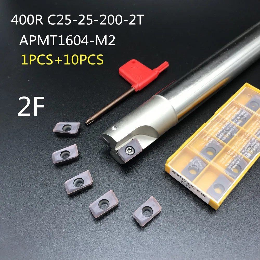 

10PCS APMT1604 M2 + 1PCS 25mm milling cutter BAP400R C25-25-200-2T machining center shank carbide insert lathe cutter