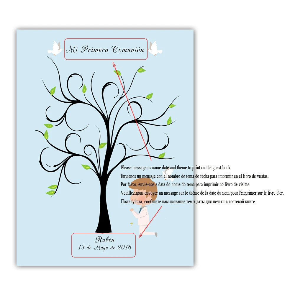 Boy-Praying-Under-The-Tree-Free-Custom-Name-Date-Canvas-Fingerprint-Guestbook-For-Mi-Primera-Comunion