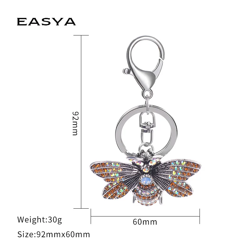 EASYA Rhinestone Bling cristal mariposa insecto llavero clave titular 3 colores de aleación de Metal de Chaveiro clave Llaveros