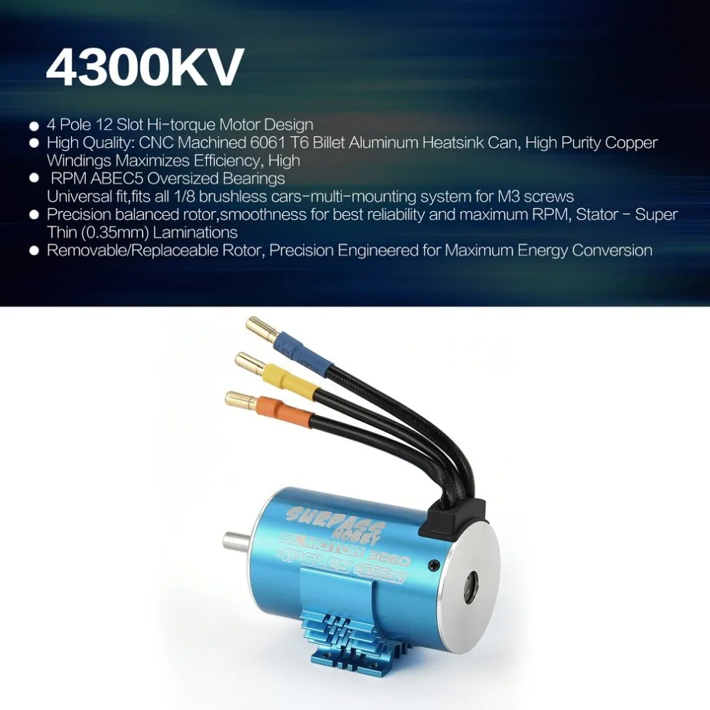 

SURPASSHOBBY 3660 4300KV 3T 5mm Brushless Motor with Heat Sink for 1/8 RC Remote Control Car Parts Spare Parts Component fz