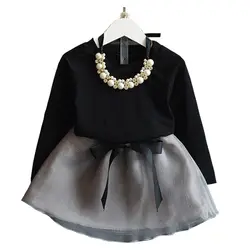 Элегантный Дизайн новое осенне-весеннее платье комплект черный топ с длинными рукавами + серые мини-юбка костюм хороший подарок для Обувь