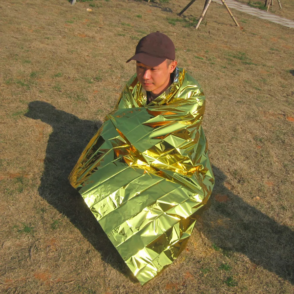 

210*130CM Outdoor Camping Travel Waterproof Military Emergency Blanket Survival Rescue Insulation Curtain Blanket Silver