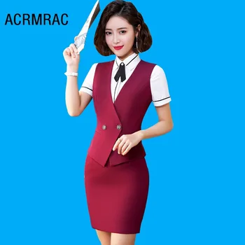 

Women suits Slim summer Solid color Vest skirt OL Formal Women skirt suits Woman set suits A60