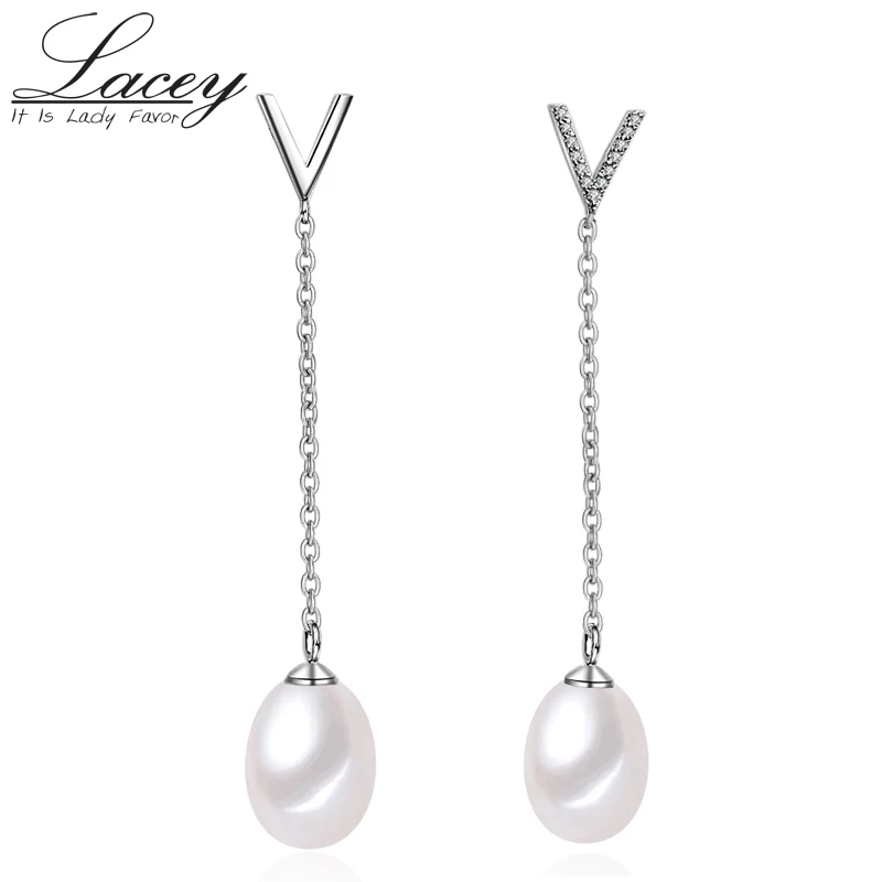 

925 Sterling Silver Drop Pearls Earrings for Women ,Fashion Natural Long Pearl Earrings Fine Jewelry ,Freshwater Pearl Jewelry