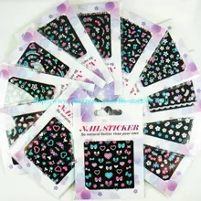 48 шт = 12 Дизайнов x 2D/3d наклейки для ногтей с цветочный узор для украшения ногтей- оптом