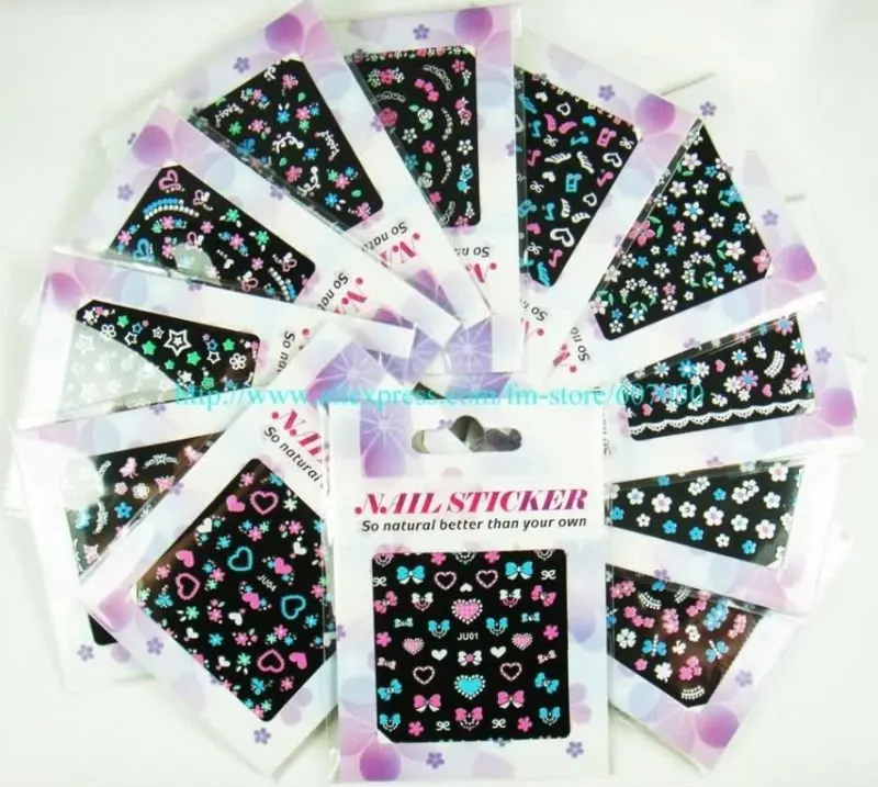 48pcs 12designs X 2d Nail Art Sticker Decals With Flower 48pcs 12designs X 2d Nail Art Sticker Decals With Flower Designs For Decoration Free Shipping Whole In Stickers From Beauty