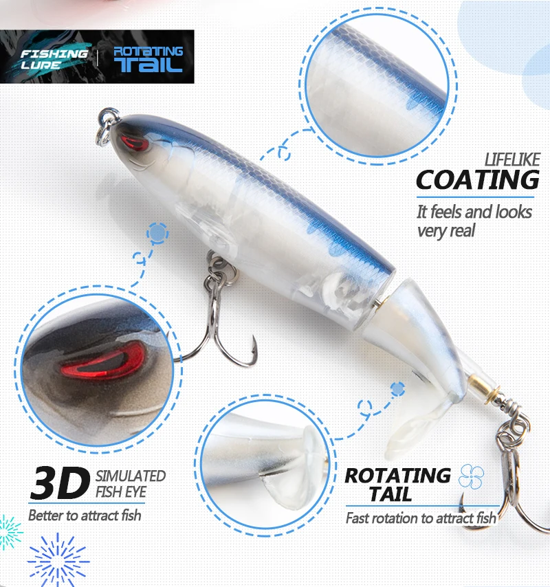 DONQL Minnow Rotating Tail Fishing Lure 10cm 13g With Soft Whirling Tail Treble Hooks Whopper Popper Topwater Fishing Baits      (3)