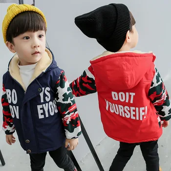 

Boys 2-8 Years Winter Long Sleeve Hooded Down Cotton Coat Fashion Camouflage Thick Warm Fleece Outdoor Jackets