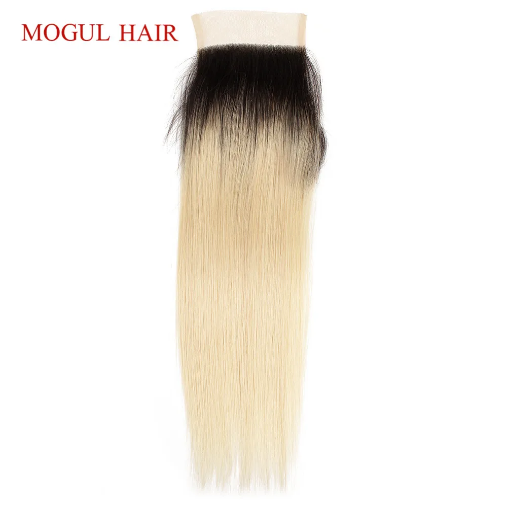 MOGUL волосы T 1B 613 темный корень Платина блонд 4*4 Кружева Закрытие свободный Средний три части бразильские Прямые Remy человеческие волосы