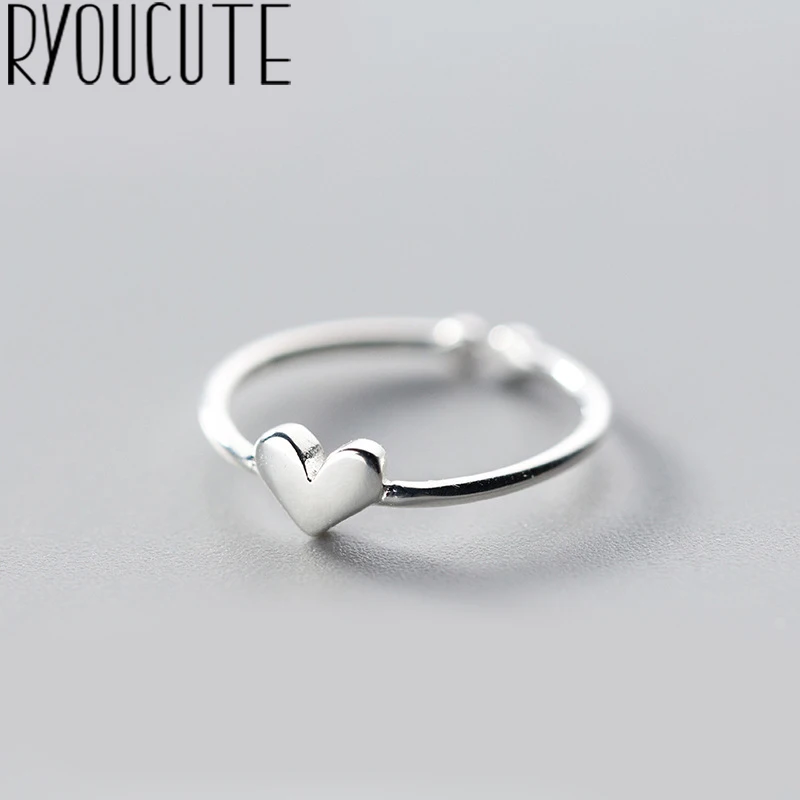 

RYOUCUTE 100% Real Pure 925 Sterling Silver Love Heart Rings for Women Wedding Jewelry Simple Statement Open Finger Ring