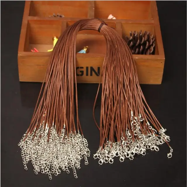 Wholesale 20pcs/lot 1.5mm Multicolor Leather Cord Wax Rope Chain Necklace with Lobster Clasp DIY Jewelry Accessorie Z570 light coffee