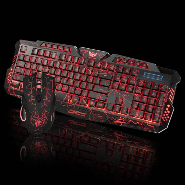 Новая игровая клавиатура мышь комбо с подсветкой светодиодный+ красочная игровая мышь свет 7 кнопок для настольного ноутбука DOM668
