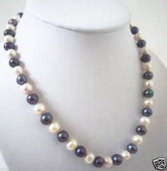

Hot sale new Style >>>>>7-8mm Beautiful genuine freshwater black and white pearl necklace 18 "