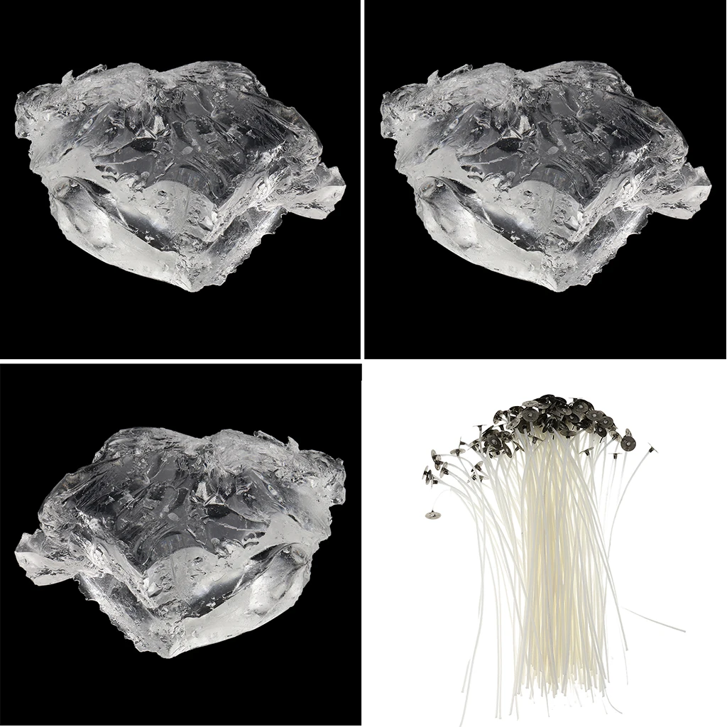 600g Clear Transparent Jelly Wax Gel Candle Wax & 50Pcs Candle Making Cotton Wicks Candle Cores 15cm/5.9inch