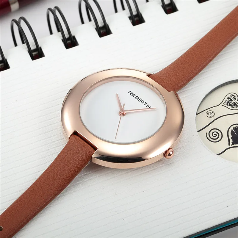 Возрождение лучший бренд класса люкс Для женщин часы Повседневное простые женские кварцевые часы браслет женский кожаный ремешок
