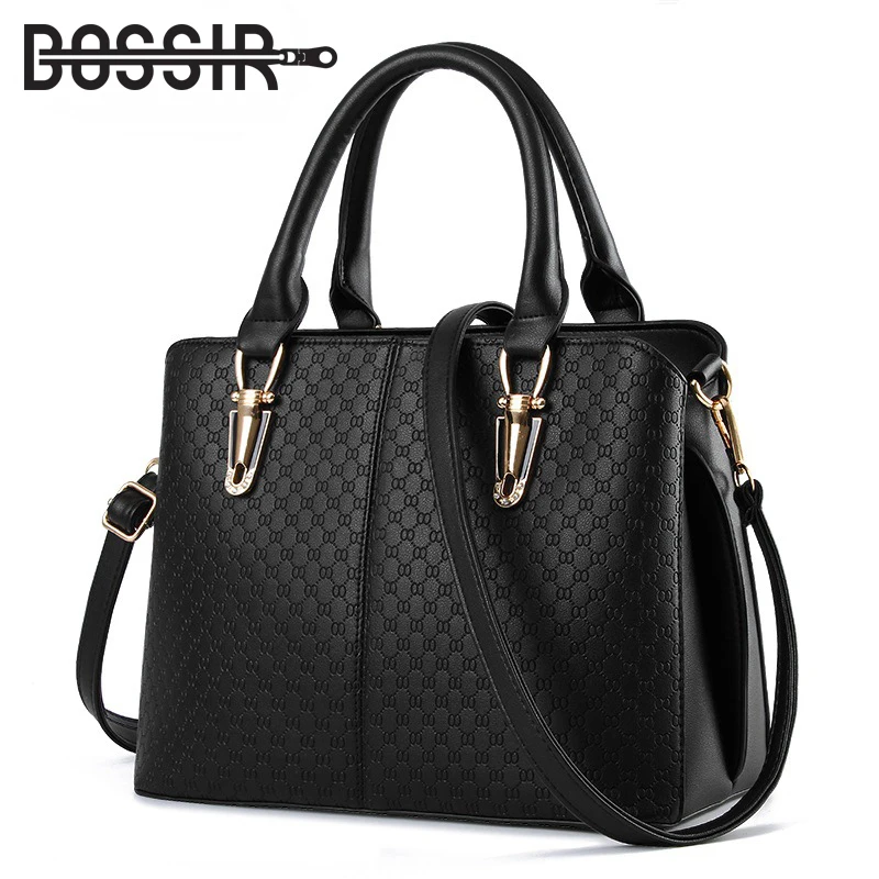 New Arrival Fashion Women Handbags Shoulder Bags PU Leather Solid Black Top handle Bags Female ...