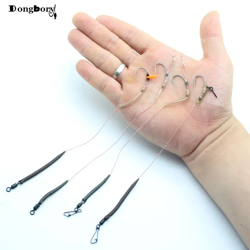Buy 4pcs Handmade braid line hair rigs for Carp fishing Tackle Curved Barbed