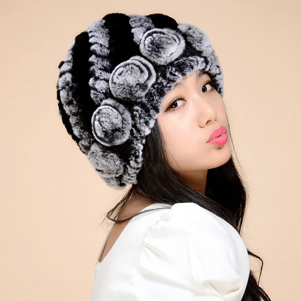 

Rabbit fur hat for women 2016 new female 100% rex rabbit fur hat for winter women fur cap with fashion rose flower