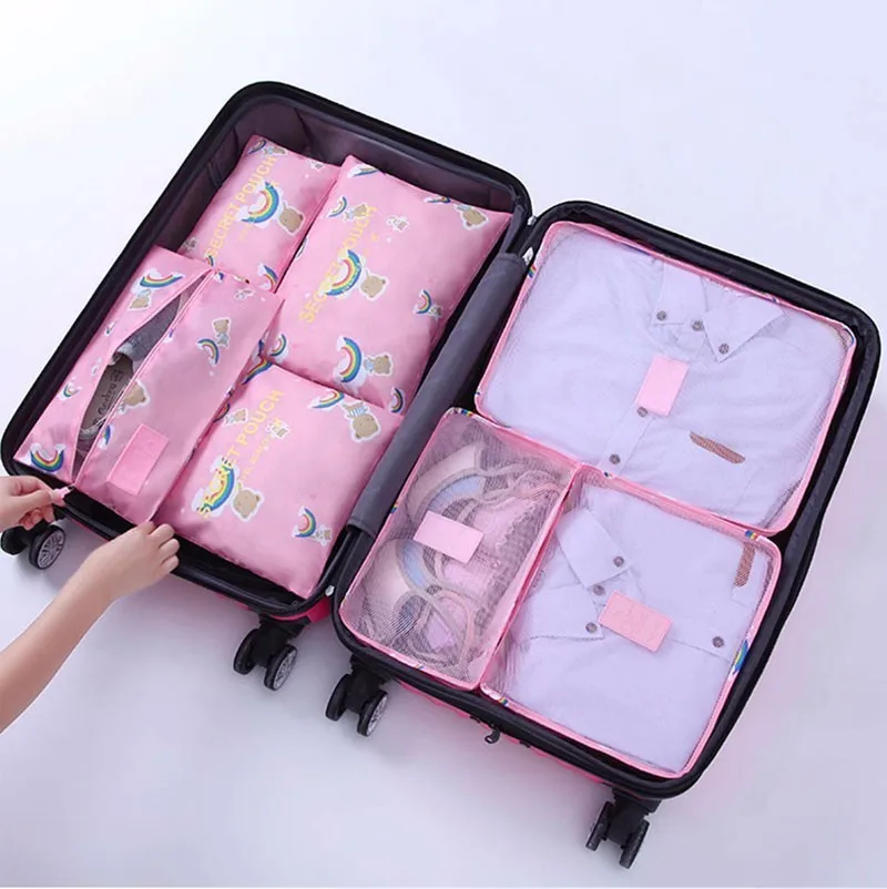 Новый Фламинго 7 шт./компл. высококачественная ткань Оксфорд MS сетчатая, для путешествий сумка в сумке органайзер для багажа Упаковка