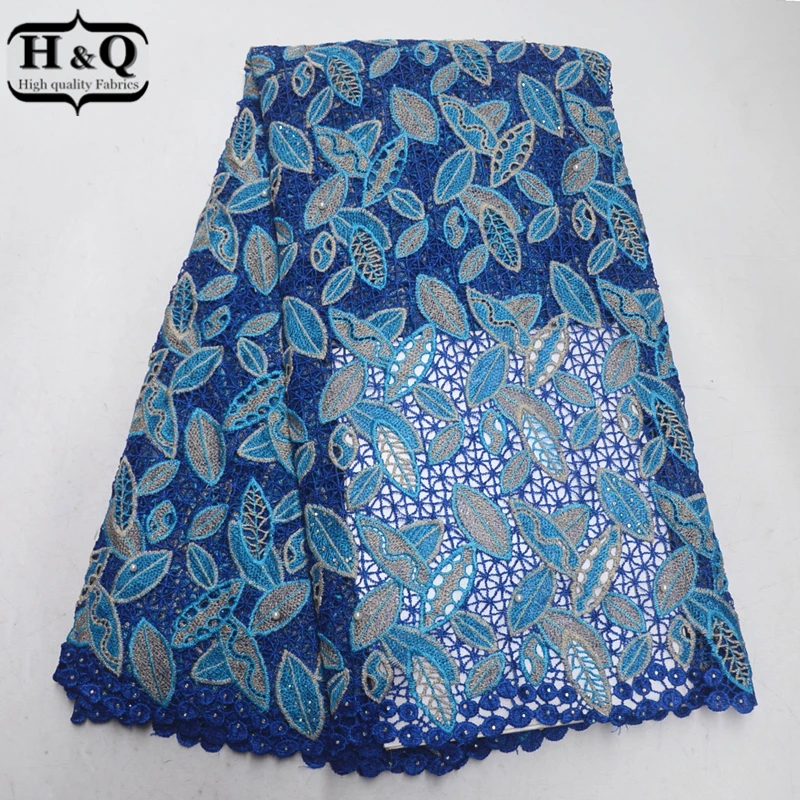 

Royal Blue African Cord Lace Fabric 5 Yards Nigeria Guipure Lace With Stones And Beads Embroidered Soluble Lace Fabric For Party