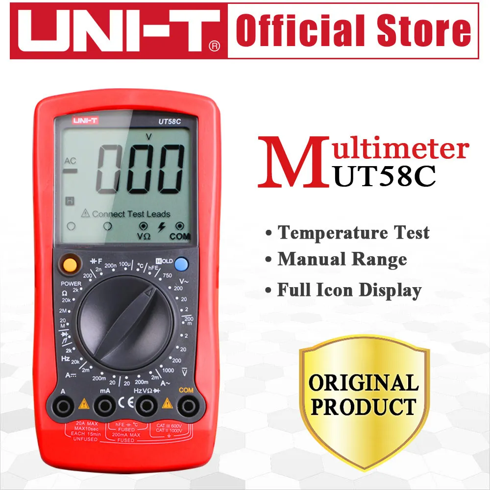 UNI-T UT58C General Digital Multimeters Full Icon LCD Display Temperature Frequency Capacitance Diode Transistor AC/DC Tester