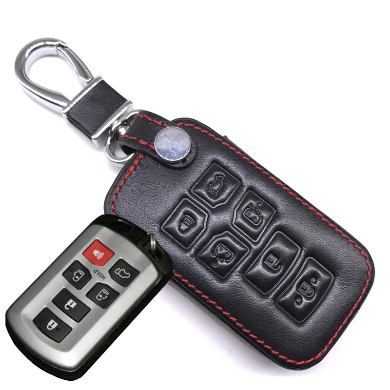 

Peacekey Leather Car key Fob Case Cover for Toyota Sienna Voxy Noah 6 Buttons Key Holder with Key Chain Accessories