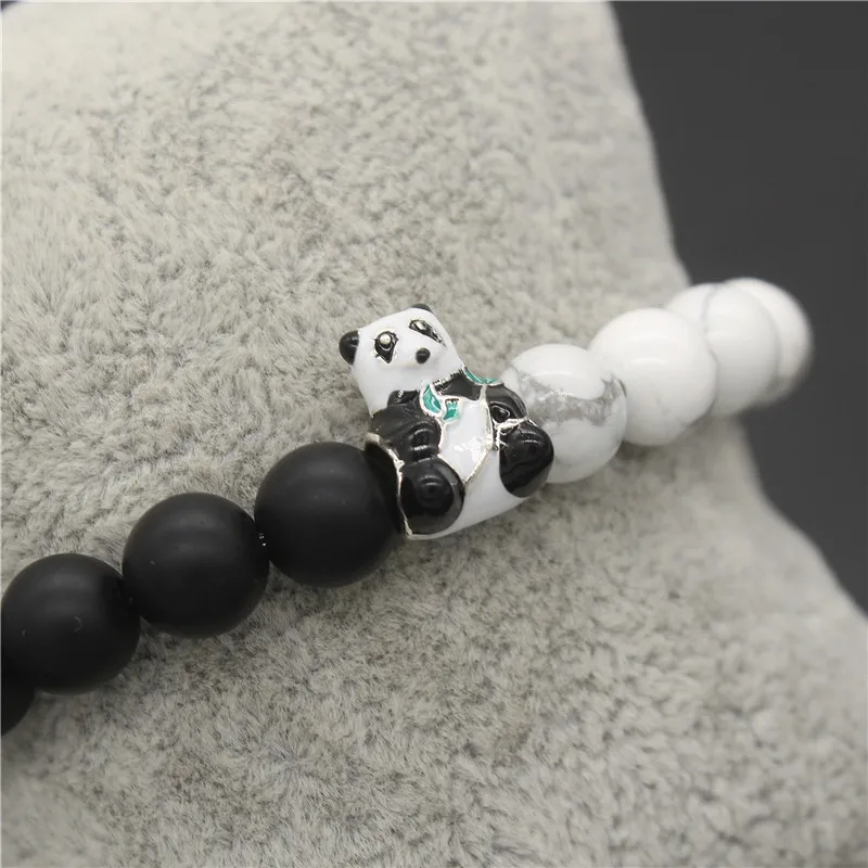 Poshfeel прекрасный браслет с фигуркой панды 8 мм натуральный черный и ожерелье из белого камня браслеты животных ювелирные изделия подарок