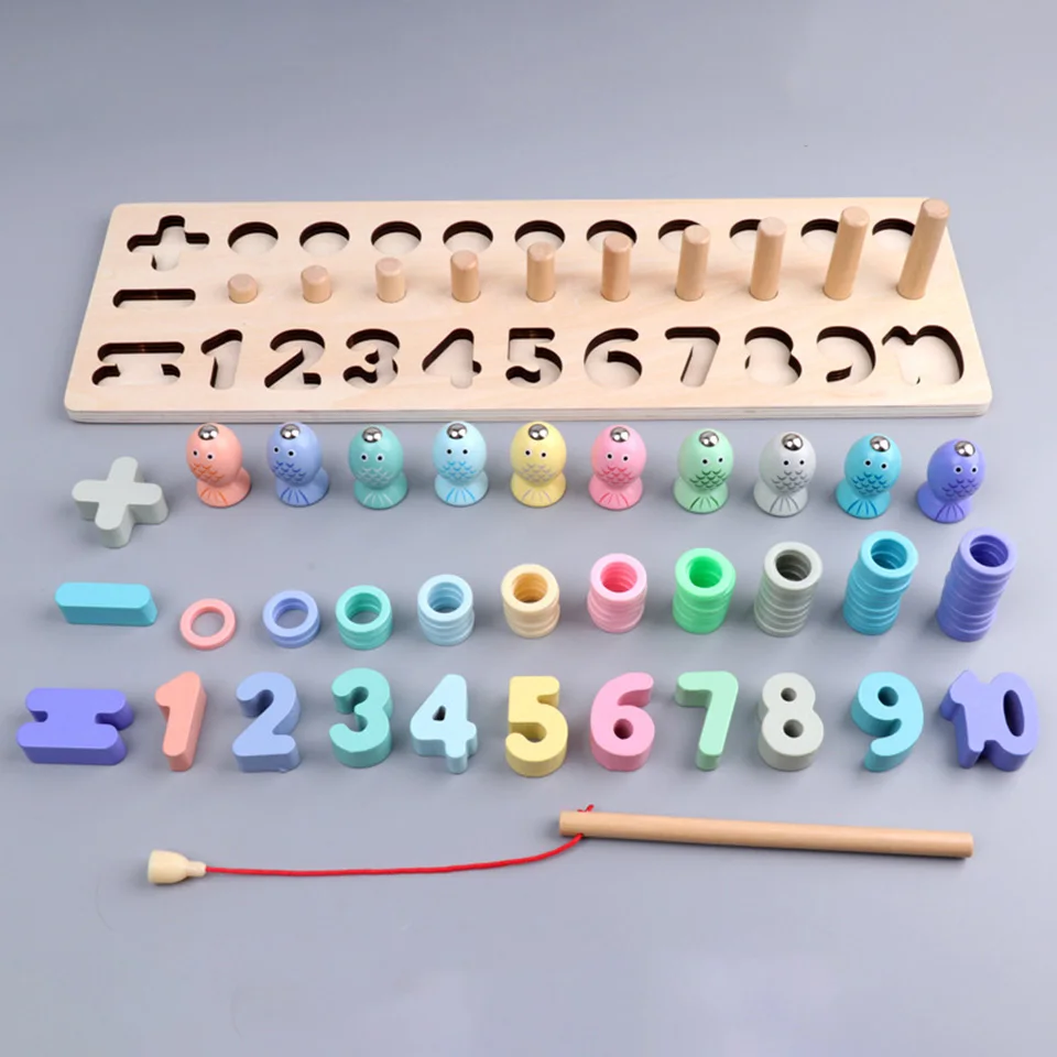 

Woodentoy Puzzle Toy Speelgoed Educational Houten Oyuncak Triple-in-one Logarithmic Learn Plate Operating Fishing Intellectual