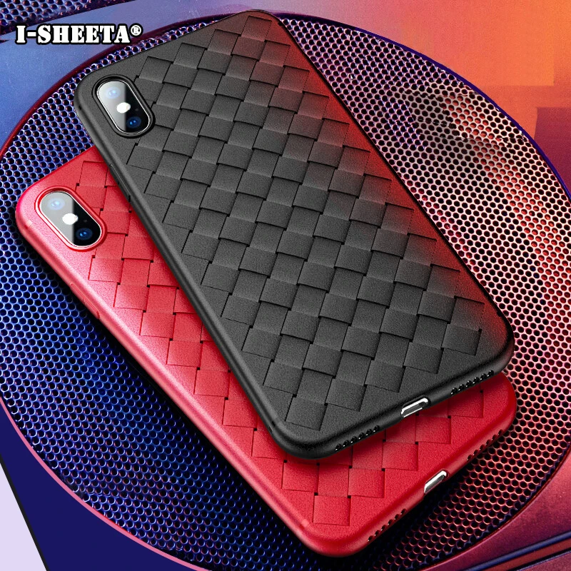 Ультра тонкий плетеный Мягкий ТПУ резиновый для iPhone XS Max XR X тканый кожаный