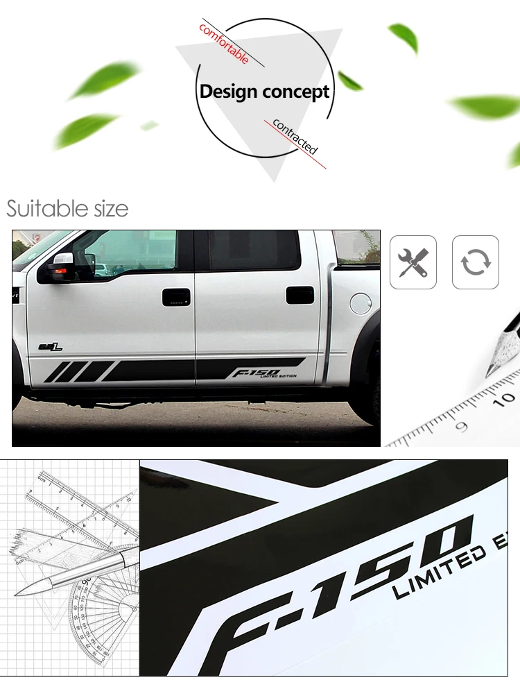 2 шт. сбоку юбка средства ухода за кожей в полоску Графика виниловые наклейки в виде Фотообоев c переводными картинками SVT автомобиля Стикеры для Ford F150 Raptor двери по бездорожью спортивные кровать авто аксессуары