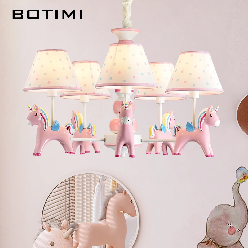 

BOTIMI LED Children Chandelier LightingFor Bedroom Pink Chandeliers Cartoon Hanging Lights Kids Bedroom Fixture Lighting