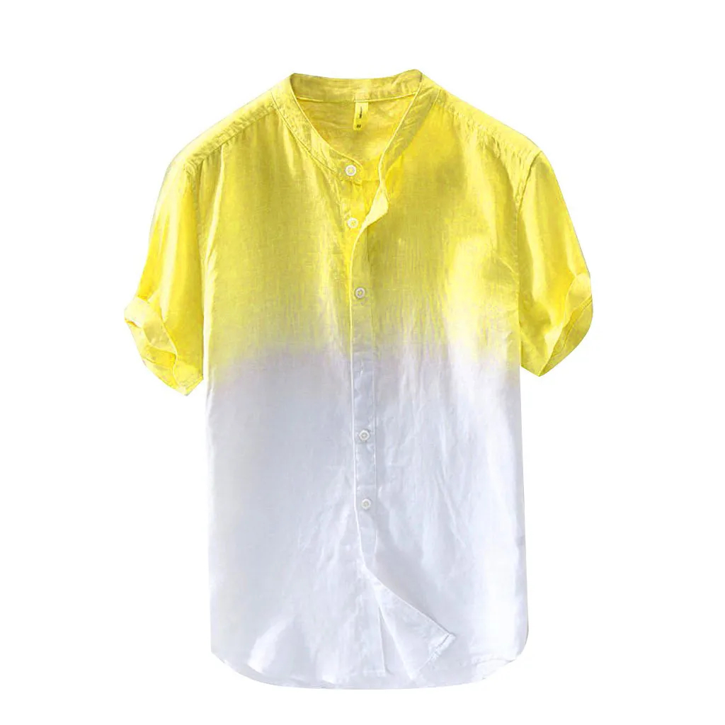 

2019 Brand New Summer Durable Men's Cool And Thin Breathable Collar Hanging Dyed Gradient Cotton Shirt Chemise Homme July 10
