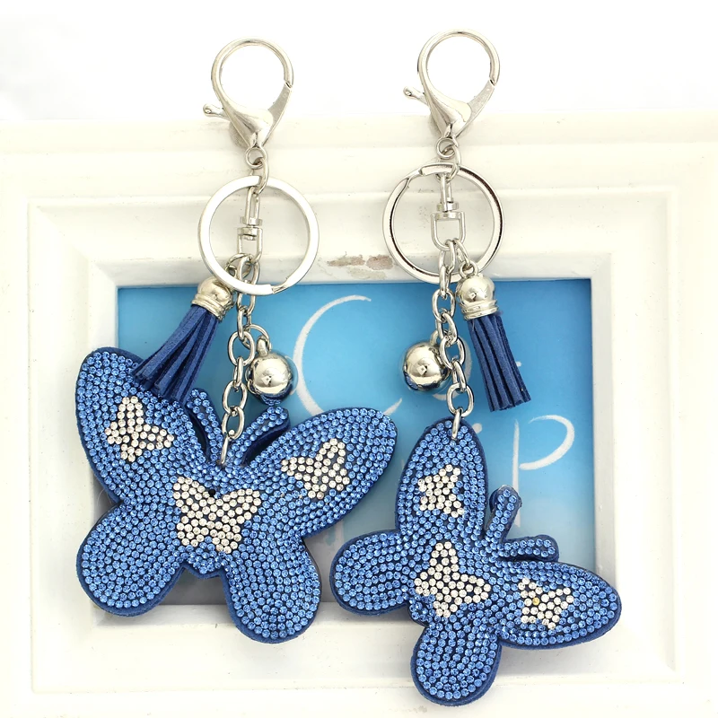 

Crystal butterfly Pendant Animal keychain wholesale silver plated key chain ring holder Women bag charm bag porte clef chaveiro