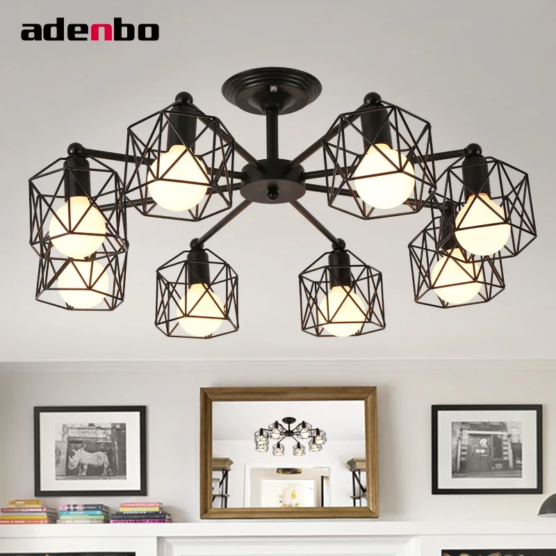 

LED Chandelier Black Vintage Iron Chandeliers Lighting Fixtures American Countryside Style For Living Room And Bedroom Lighting